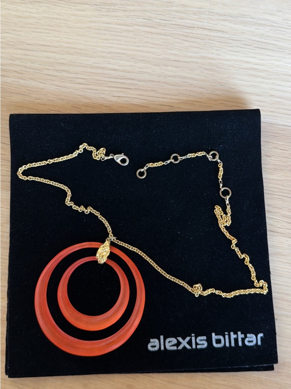 Alexis Bittar Gold-Tone Chain Necklace with Orange Lucite Pendant
